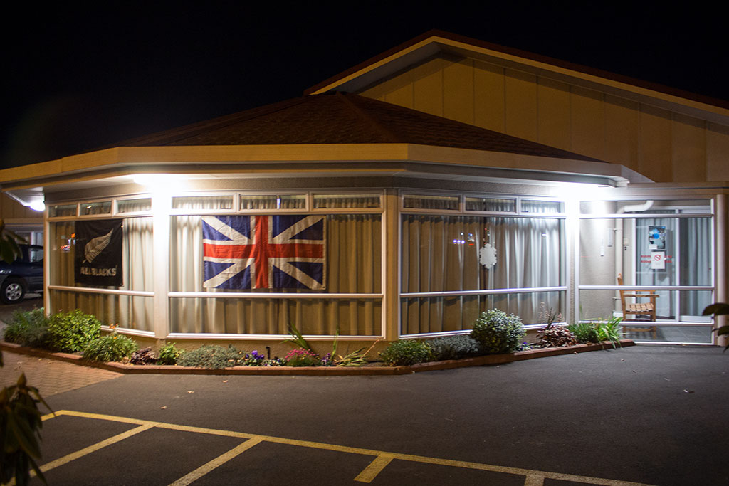Image of Exterior of Bethesda Rest Home & Hospital showing their support for both the All Blacks & Lions Wednesday, 5 July 2017