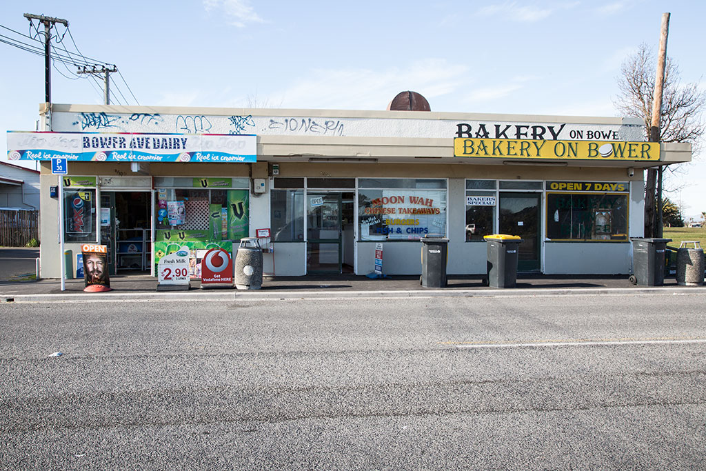 Image of Shops, Bower Ave Dairy, Moon Wah Takeaways and Bakery on Bower, Bower Avenue, New Brighton. Wednesday, 27 July 2016