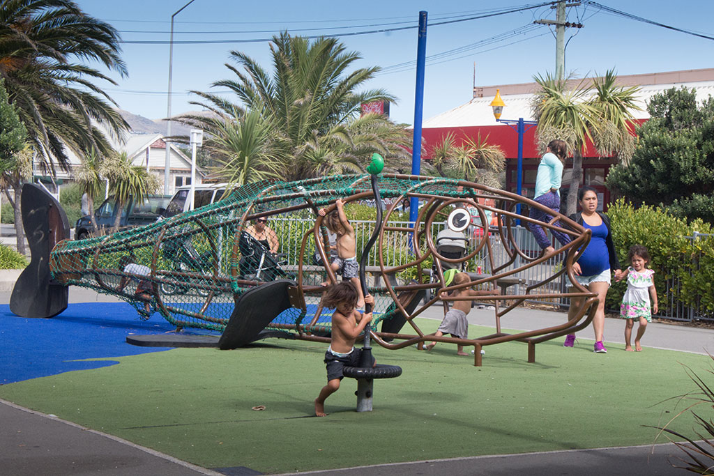 Image of Children play on the Fish playground, New Brighton Mall. Saturday, 19 March 2016