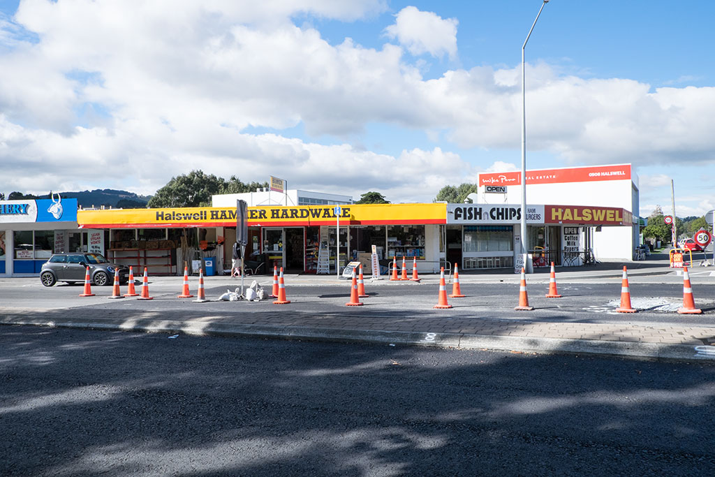 Image of Road works outside the shops on the corner of Kennedys Bush Road and Sparks Road. 30-03-15 11.28 a.m.