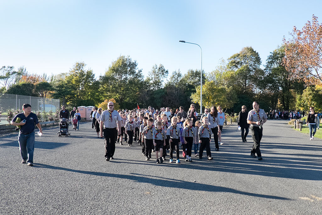 Image of Scouts march out to join the Anzac Day Parade, 301 Halswell Road. 25-04-15 8.41 a.m.