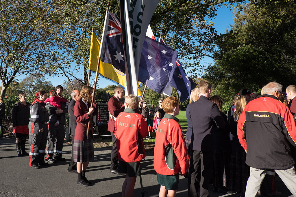 Image of Assembling for the Anzac Day Parade, 301 Halswell Road. 25-04-15 8.51 a.m.