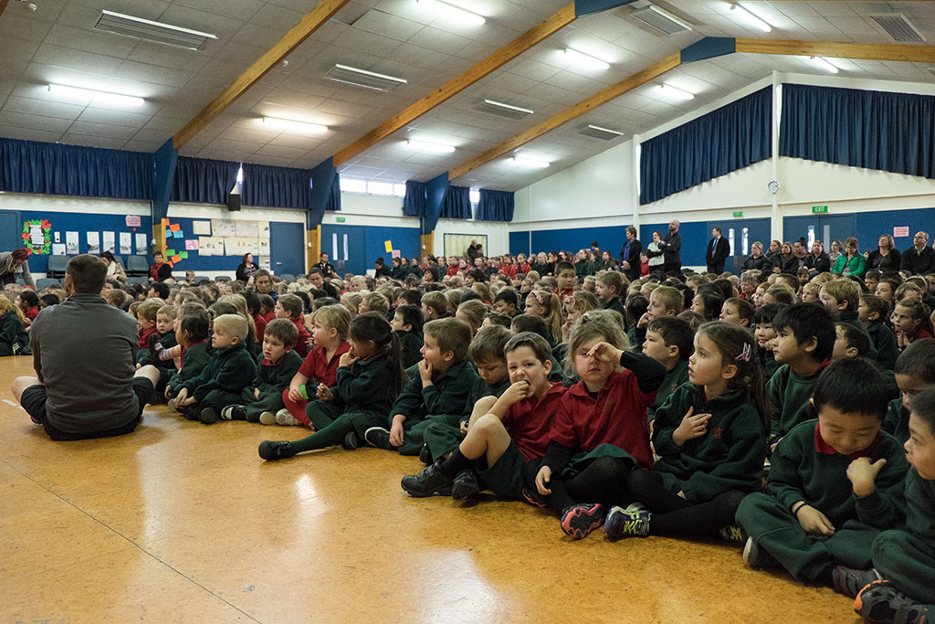 Image of Students sitting at the Oaklands Primary School assembly. 25-05-15 2.31 p.m.
