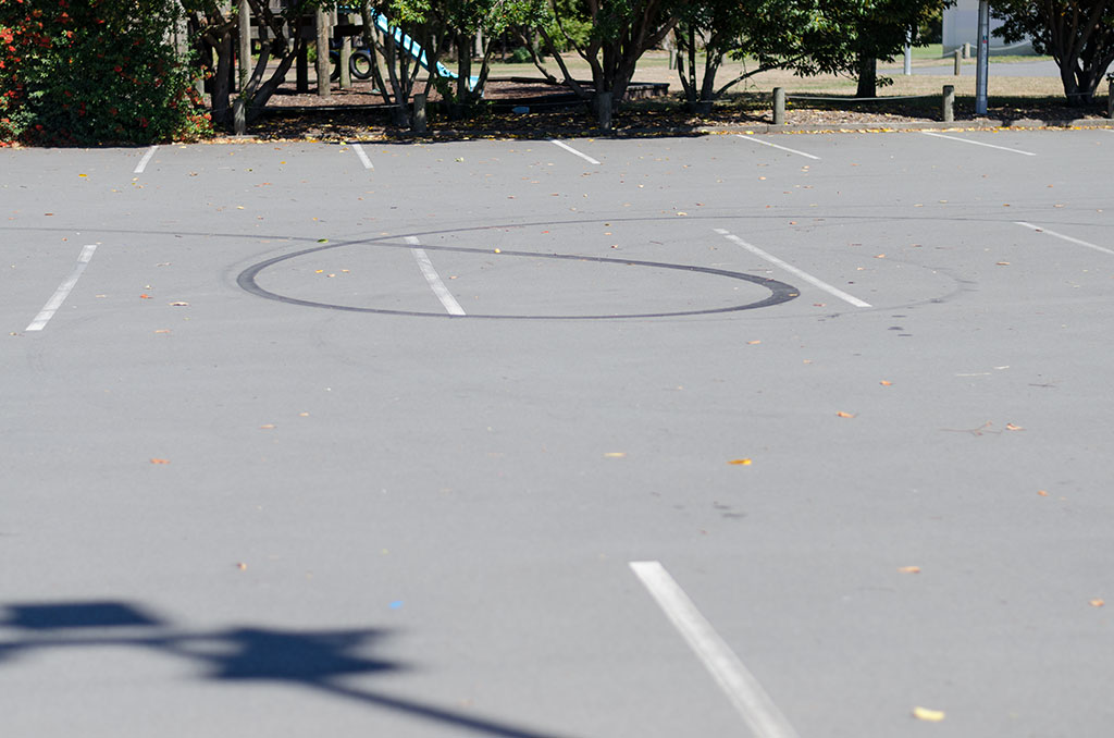 Image of Tire marks in the Halswell Domain car park. 09-03-2015 12:56 a.m.