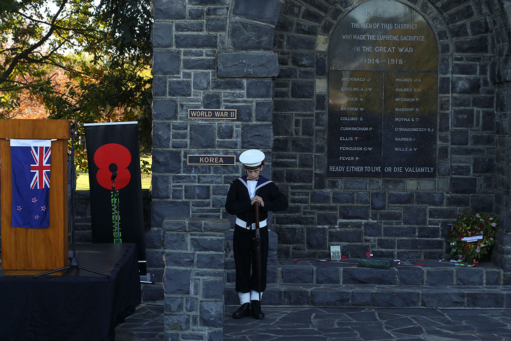 Image of Cadet at Halswell war memorial, ANZAC Day memorial service. 25/04/2015 8:53