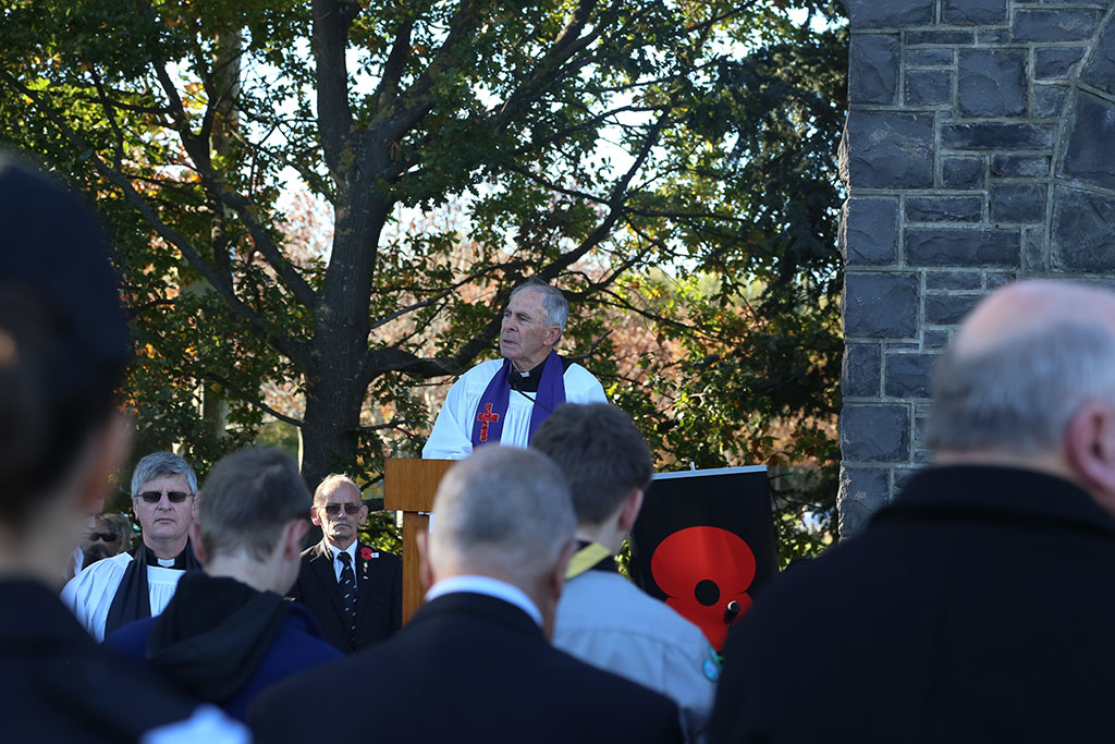 Image of Speaker at Halswell ANZAC Day memorial service. 25/04/2015 9:47