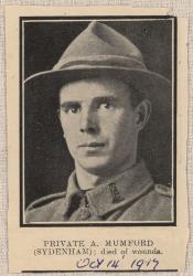 Thumbnail Image of Newspaper clipping showing Private A. Mumford