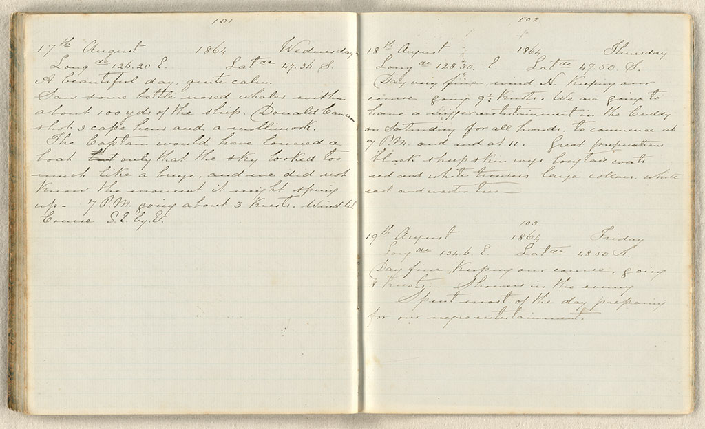 Image of Log book of the ship Mirage : a shipboard diary  kept by C.E.D. Goff, 1864. 1864