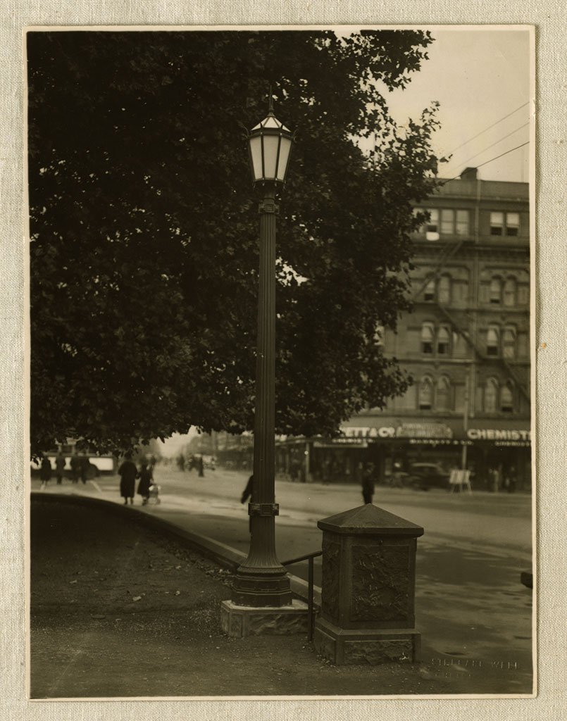 Image of Cathedral Square showing new ornamental lamp standards, September 1938 September, 1938