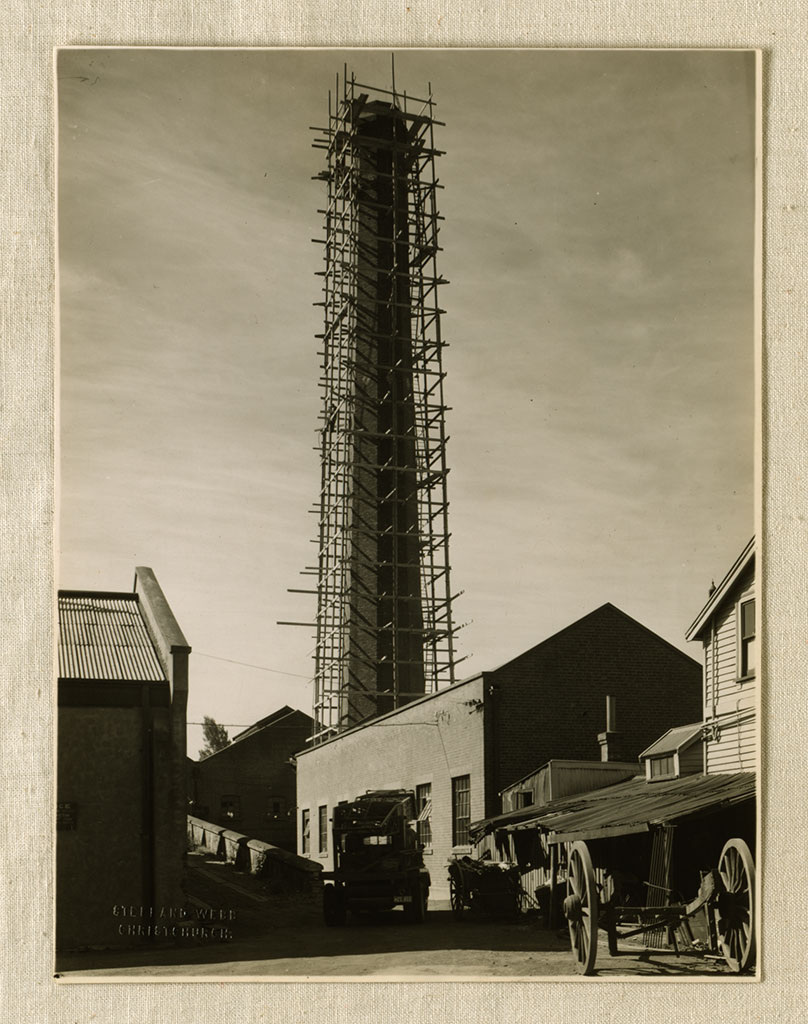 Image of Scaffolding around the destructor chimney, before demolition, 1939 28.2.39