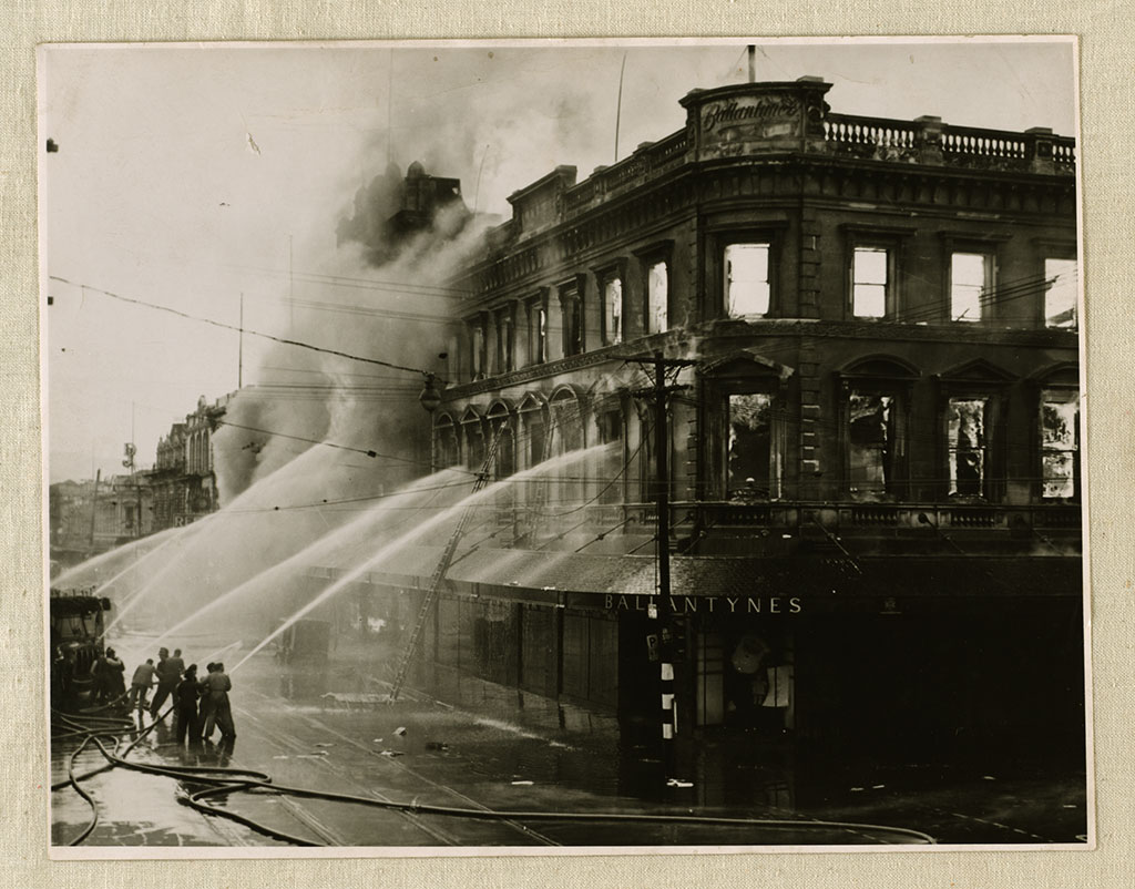 Image of Ballantynes store on fire, 1947 18/11/47