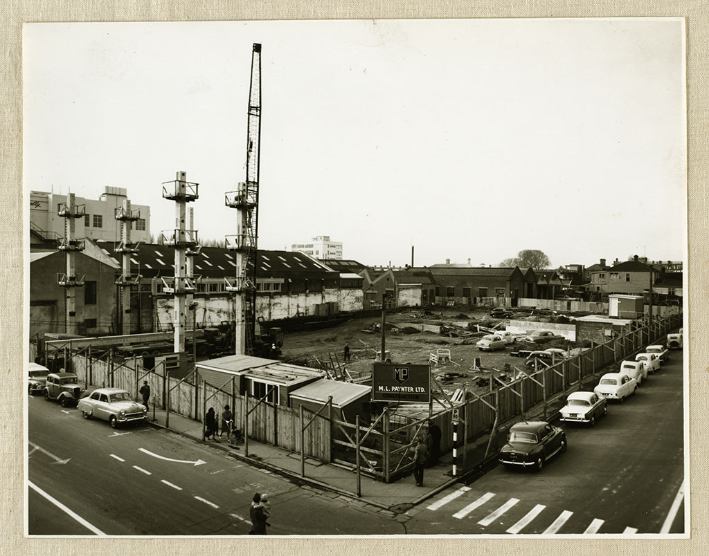 Image of Carpark building site, corner of Manchester and Gloucester streets 1964-65