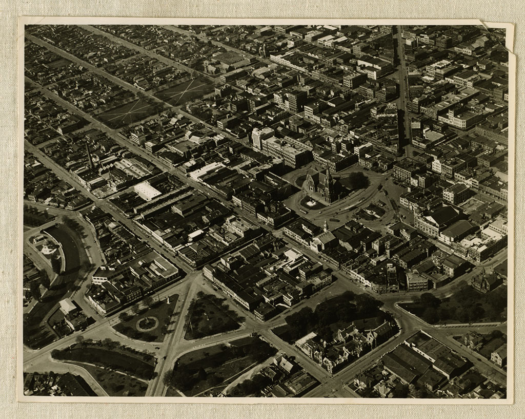Image of Aerial view, showing site of new office building, 2 September 1937 26/9/1937