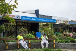 Thumbnail Image of Workers relax on their break, Bishopdale Village Mall