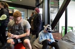 Thumbnail Image of Playing a virtual reality game, opening, Ōrauwhata : Bishopdale Library