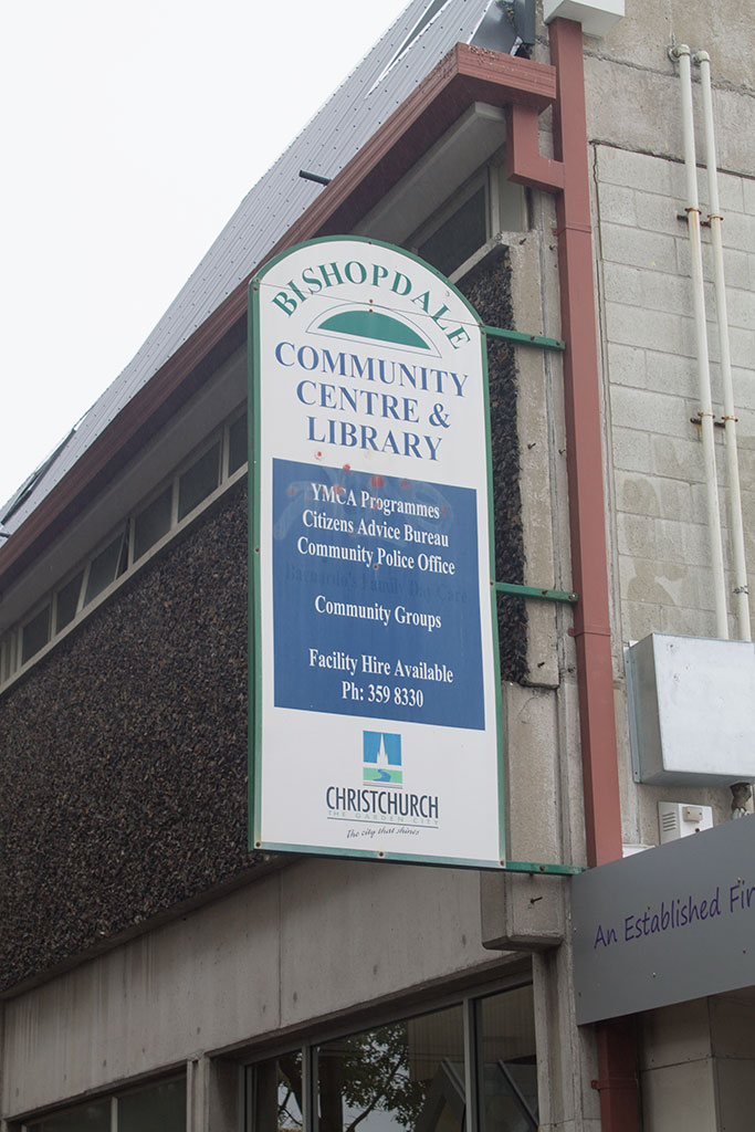 Image of Old Bishopdale Library sign a few months before demolition Tuesday, 21 March 2017