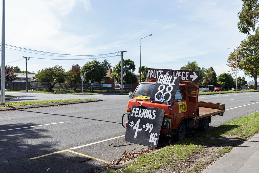Image of Garden Fresh Green Grocers truck parked on the side of Harewood Road Friday, 24 March 2017