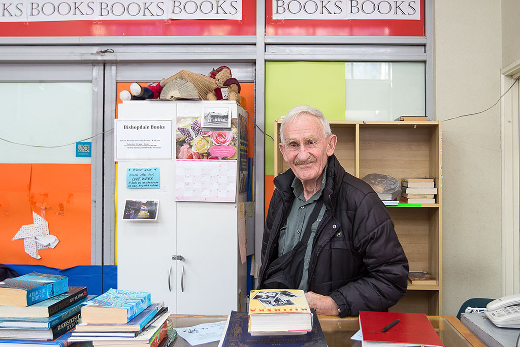 Image of Alex, the owner of the second hand book store, Bishopdale Books Wednesday, 19 April 2017