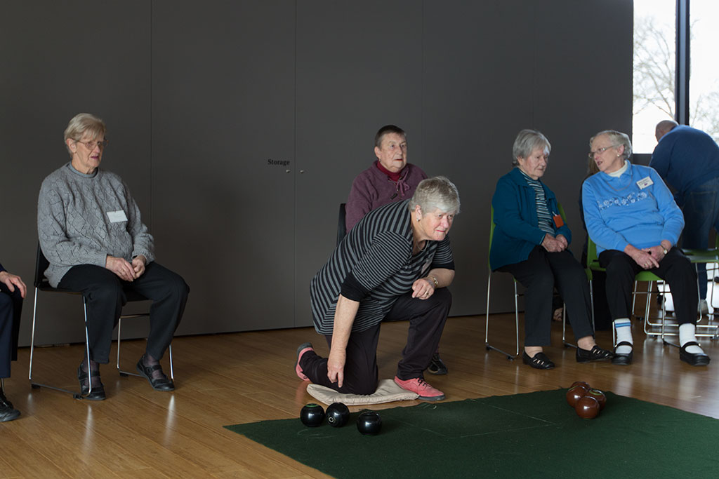 Image of Bowls club play at the library Monday, 11 September 2017