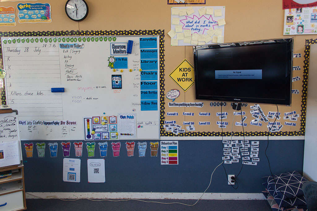 Image of An interactive learning board beside the white board, South New Brighton School. Thursday, 28 July 2016