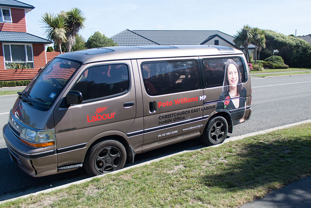 Image of The mobile office for Poto Williams on Aston Drive, Waimairi Beach. Thursday, 31 March 2016