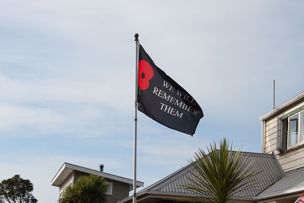 Image of ANZAC flag, Estuary Road, South New Brighton. Friday, 6 May 2016