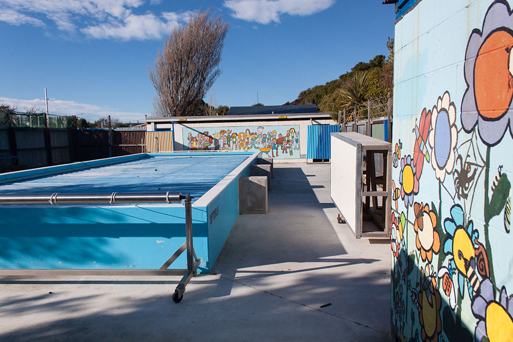 Image of Newly painted pool at South New Brighton School. Thursday, 28 July 2016