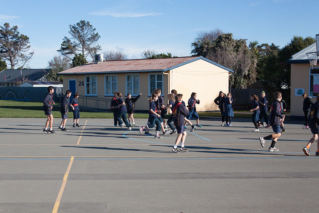 Image of Students exercising at South New Brighton School. Thursday, 28 July 2016