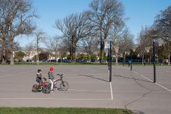 Thumbnail Image of Children with bikes, netball courts, Hagley Park