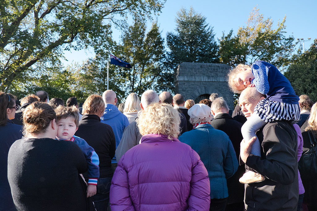 Image of Children get restless whilst watching the Anzac Day service 2015, 322 Halswell Road. 25-04-2015 9.17 a.m.