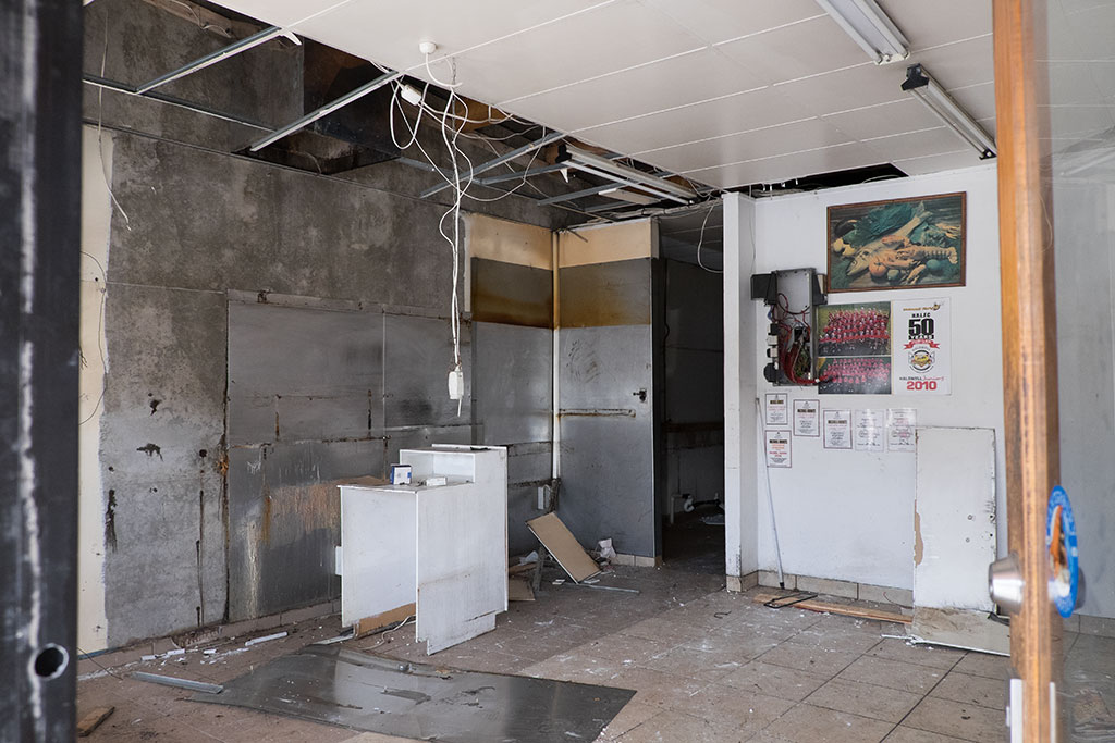 Image of Inside the old Halswell Seafood Centre being stripped for demolition, 346 Halswell Road. 30-03-15 12.07 p.m.