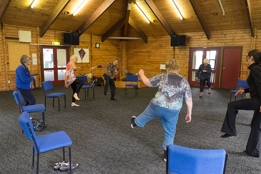 Image of Monday Movers in action, an exercise group for people in the 'second halves of their life', 6 Balcairn Street. 20-04-2015 1.44 p.m.