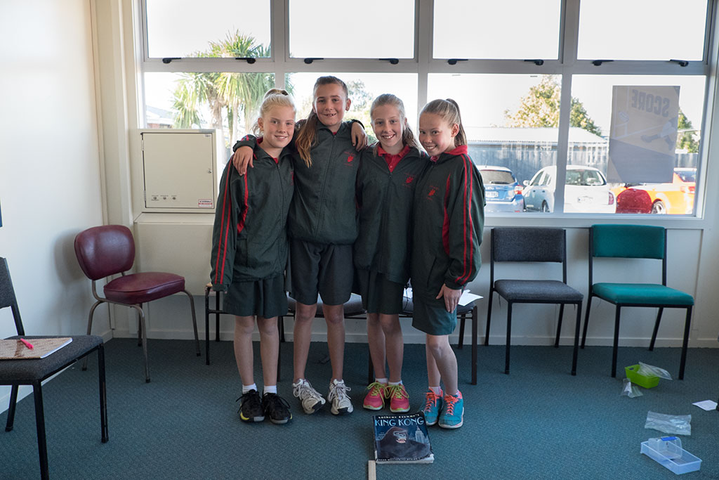 Image of Natasha, Charlotte, Grace and Taylah, year 6 students at Oaklands Primary, with a science experiment. 29-05-15 10.58 a.m.
