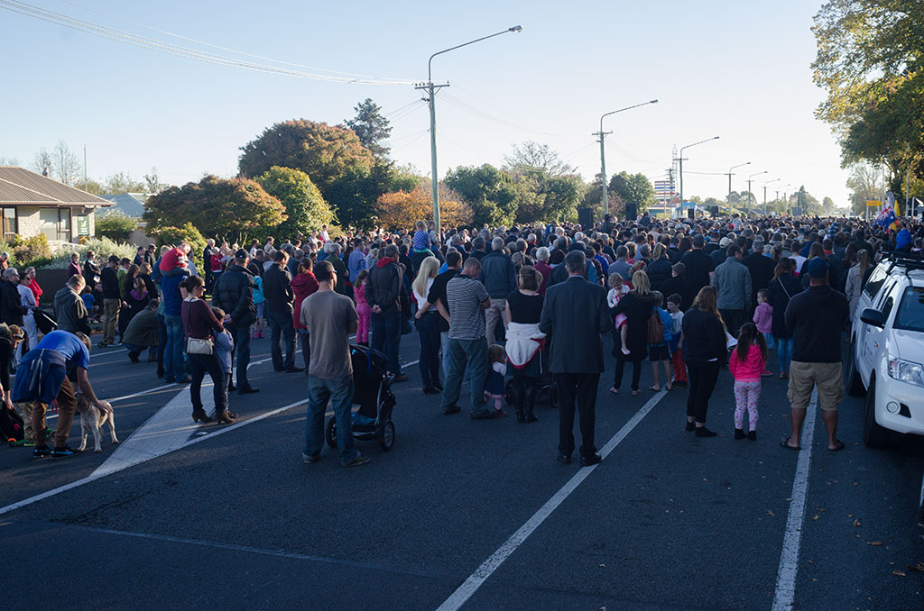 Image of Crowd at ANZAC Day parade, Halswell Road. 25-04-2015 10:20 a.m.