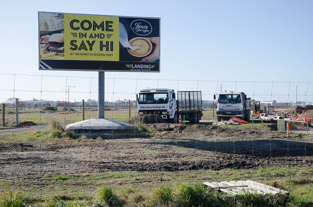 Image of Billboard for The Landing town centre, Wigram Skies. 25-07-2015 1:36 p.m.