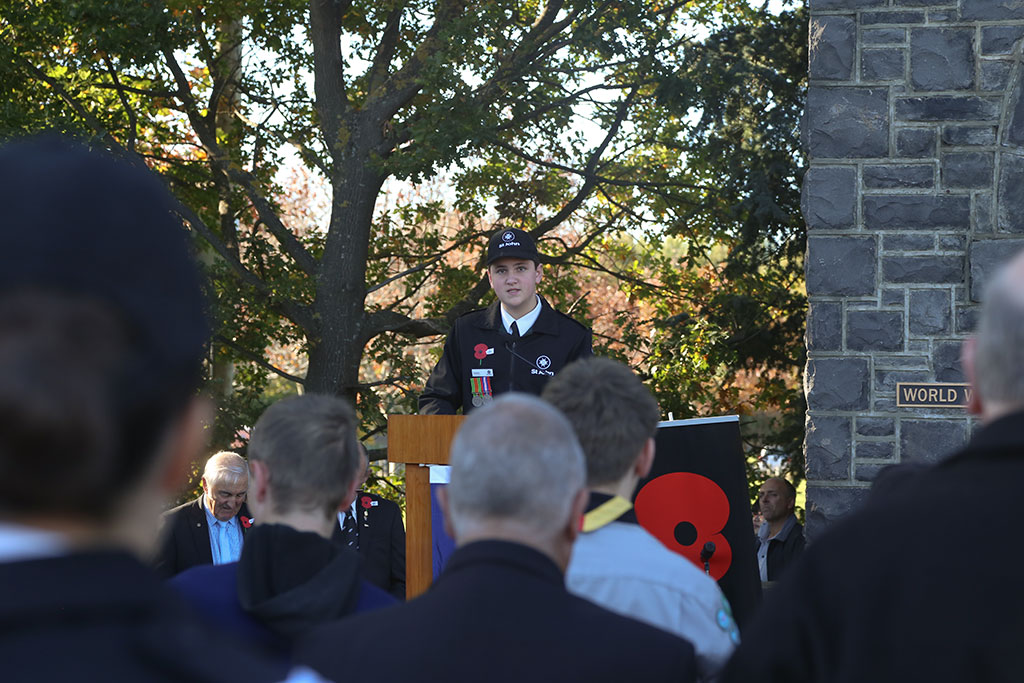 Image of Speaker from St John, at Halswell ANZAC Day memorial service. 25/04/2015 9:37