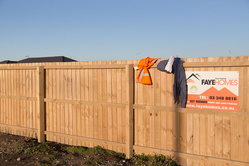 Image of Fence with sign for FayeHomes in a new subdivision in Wigram. 25/06/2015 16:02