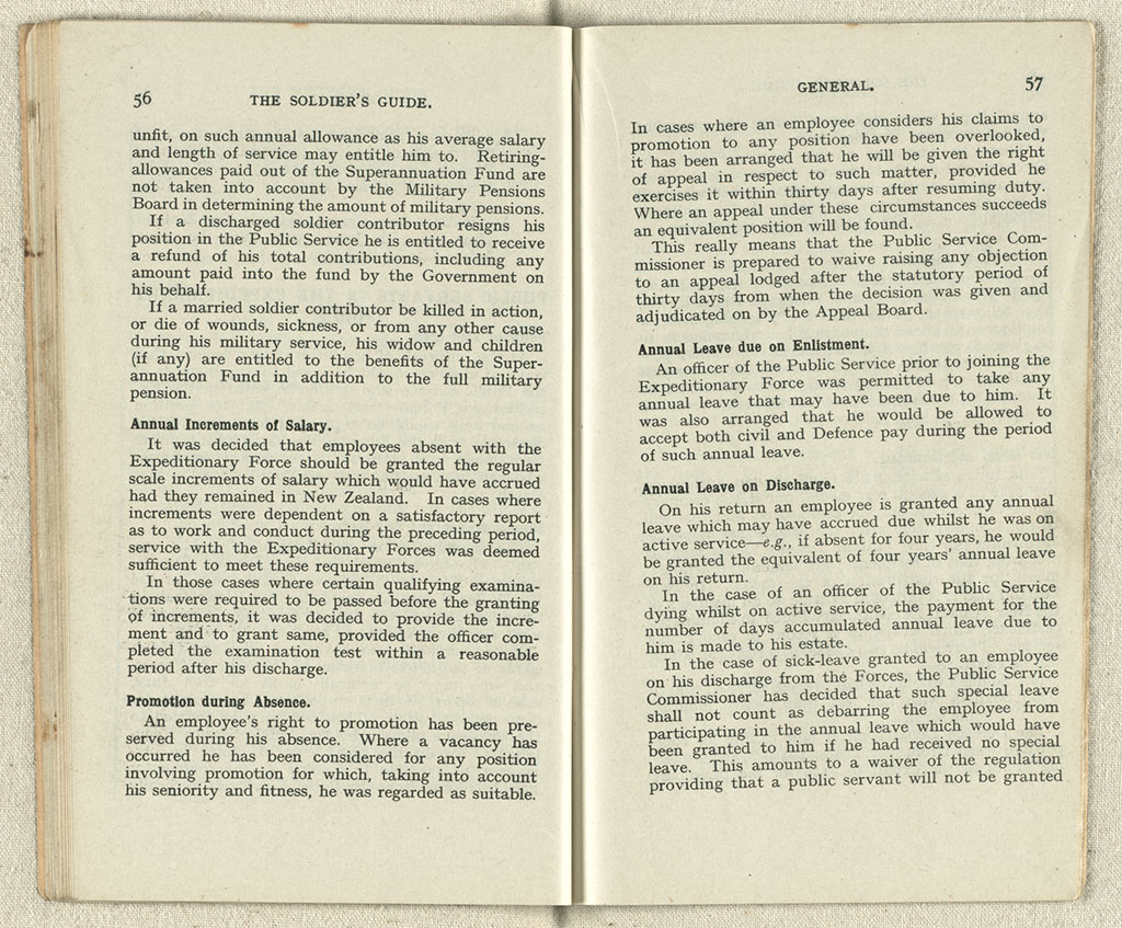 Image of The soldier's guide : containing full information as to the privileges and concessions available to soldiers overseas and in New Zealand before discharge and after discharge. [1919]