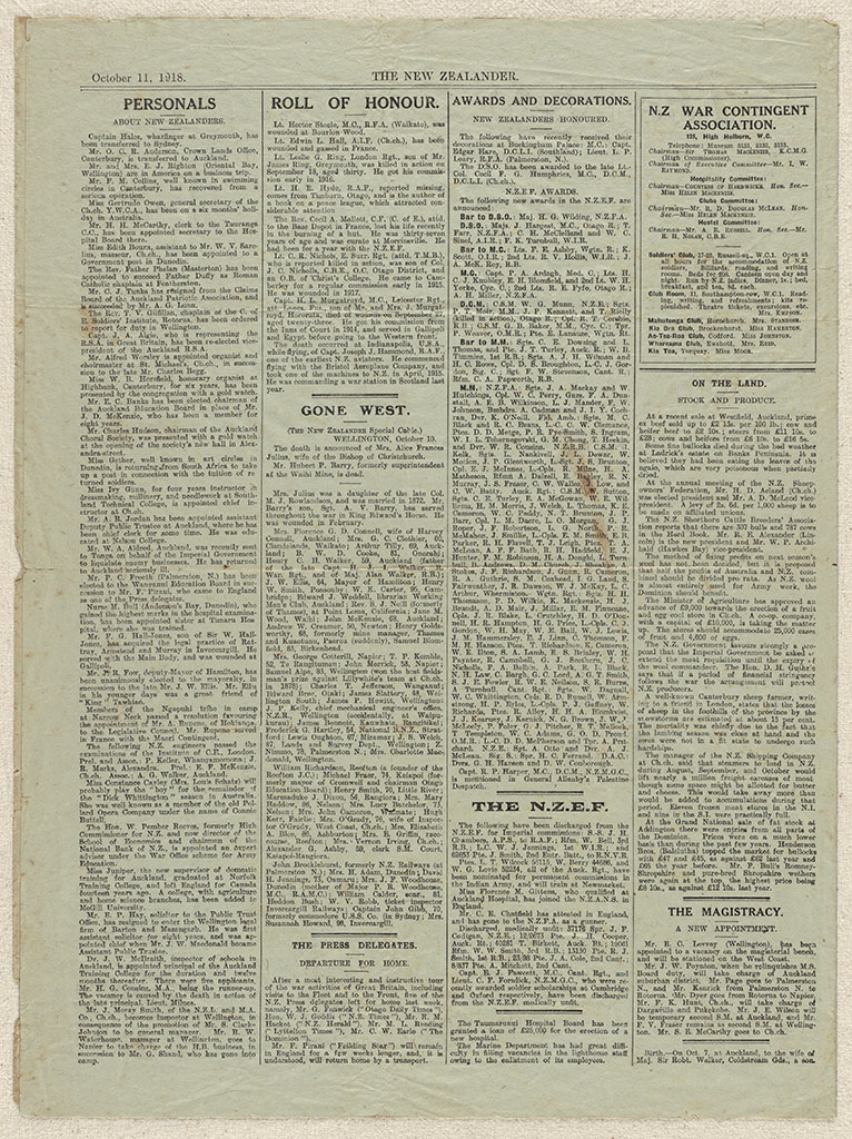 Image of The New Zealander : home news for New Zealanders on active service October 11, 1918