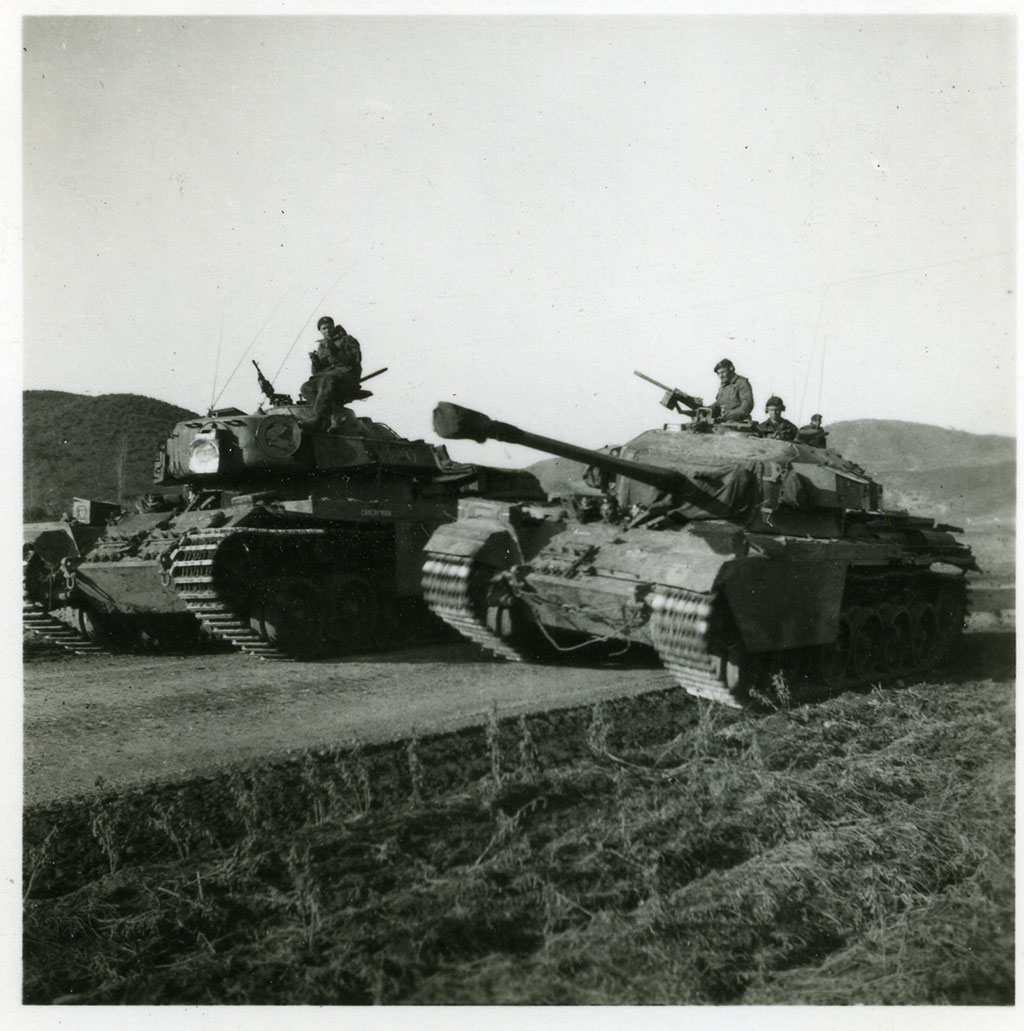 Image of Centurion tanks moving up 1951-1952.